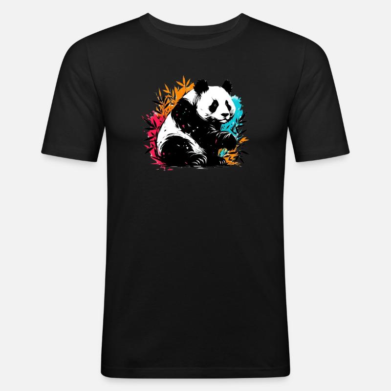 Panda - Männer Slim Fit T-Shirt - Schwarz