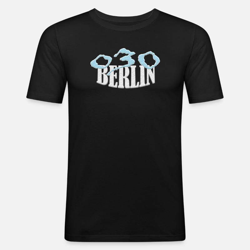 Berlin 030 Shirt exklusive - Männer Slim Fit T-Shirt - Schwarz