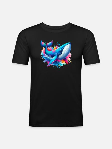 Wal - Männer Slim Fit T-Shirt - Schwarz