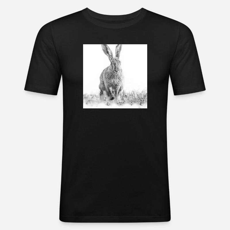 Hoppelnder Hase schwarweiss - Männer Slim Fit T-Shirt - Schwarz