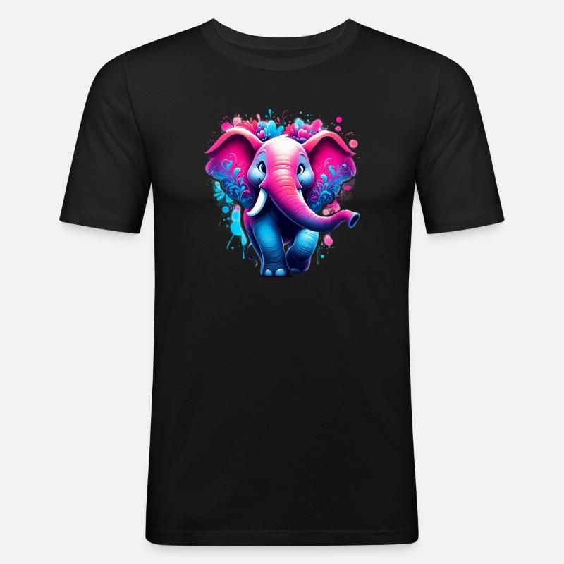 Elefant - Männer Slim Fit T-Shirt - Schwarz