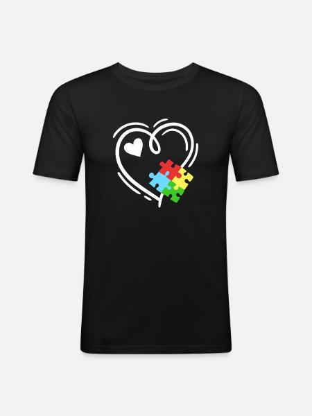 Autismus Puzzleteile Herz - Männer Slim Fit T-Shirt - Schwarz