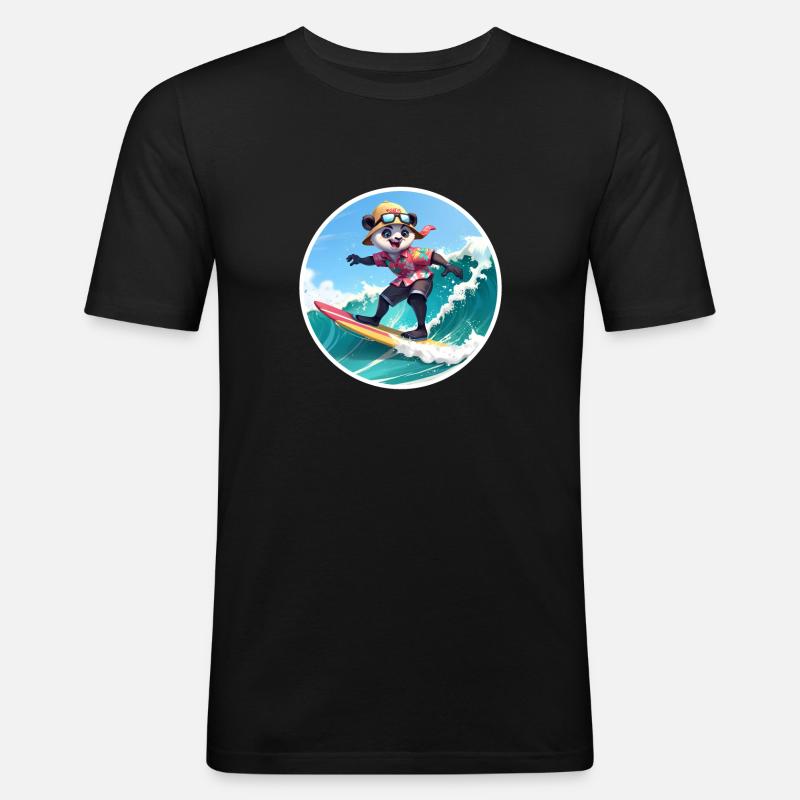 Panda Surfer im Hawaiihemd - Männer Slim Fit T-Shirt - Schwarz
