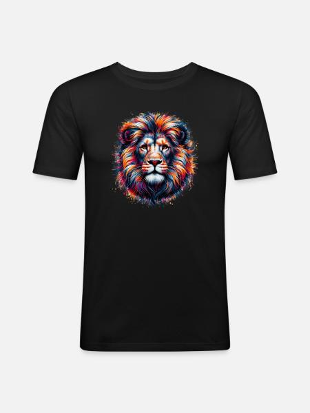 Løve - Slim Fit T-skjorte for menn - svart