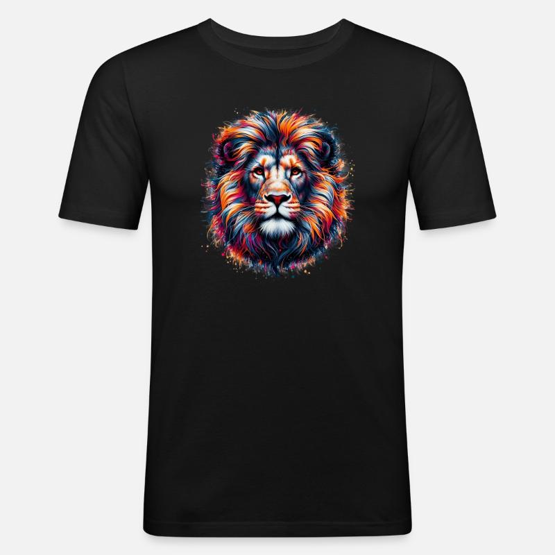 Löwe - Männer Slim Fit T-Shirt - Schwarz