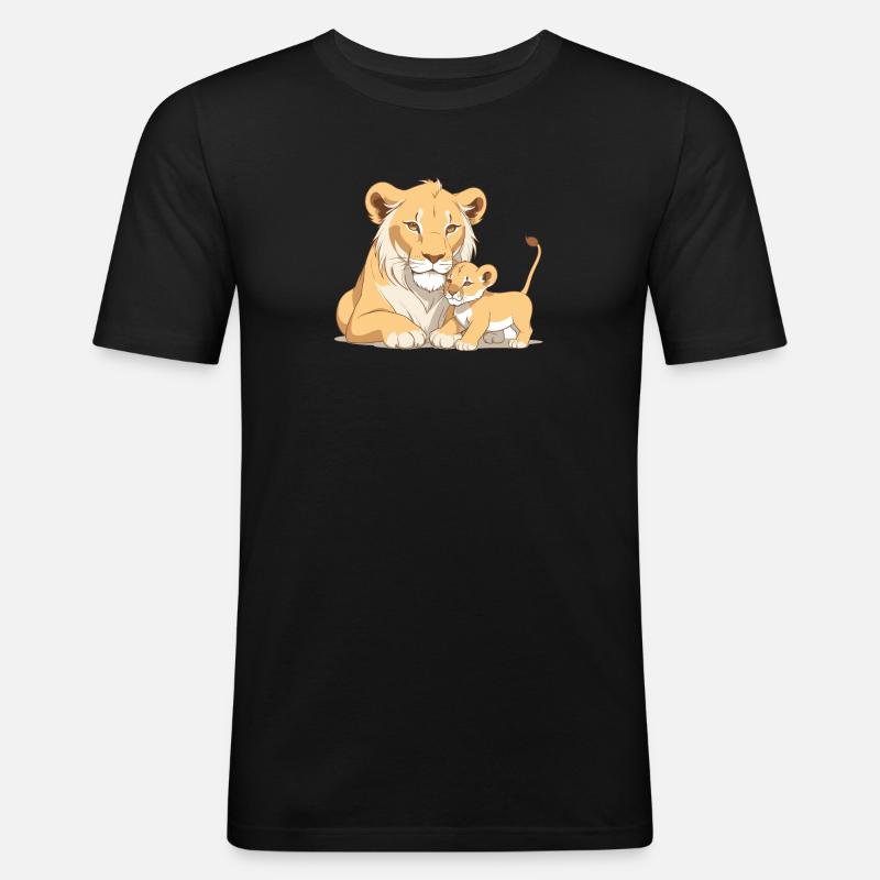 Löwenmama mit Kind - Männer Slim Fit T-Shirt - Schwarz