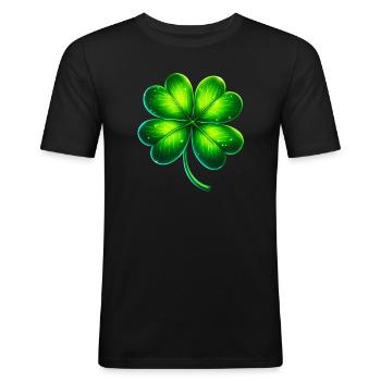 Vierblättriges Kleeblatt - Männer Slim Fit T-Shirt - Schwarz - Vorne - Nik (191cm)