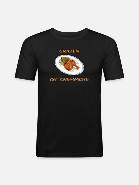 Hähnchen Grillen - Männer Slim Fit T-Shirt - Schwarz