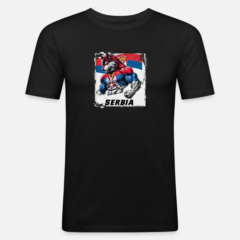 Serbien Wolf Flaggen Design - Männer Slim Fit T-Shirt - Schwarz