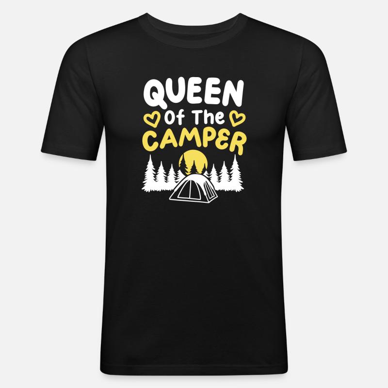 Camping Camper Queen - Männer Slim Fit T-Shirt - Schwarz