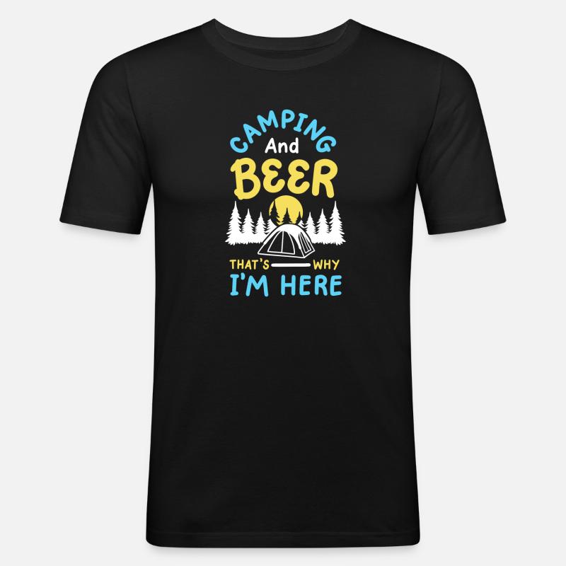Camping und Bier Camper - Männer Slim Fit T-Shirt - Schwarz
