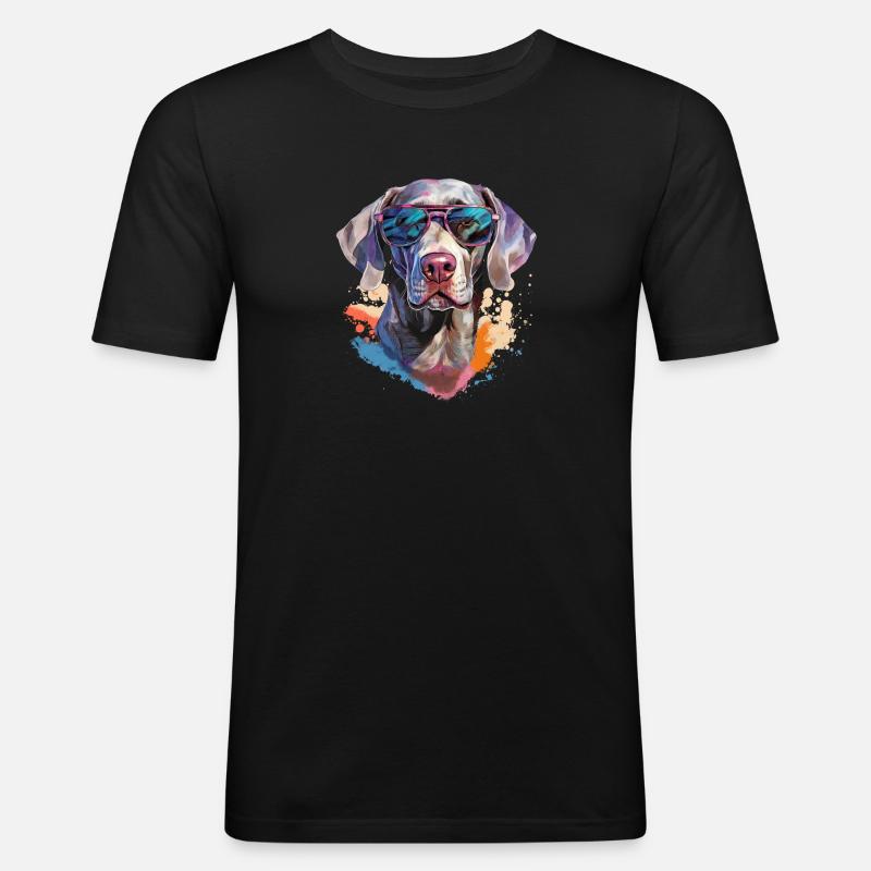 Weimaraner mit Sonnenbrille - Männer Slim Fit T-Shirt - Schwarz