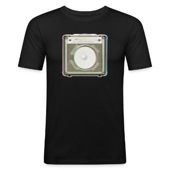 Glitch Retro Speaker Neon - Men's Slim Fit T-Shirt - black - Front - Nik (191cm)