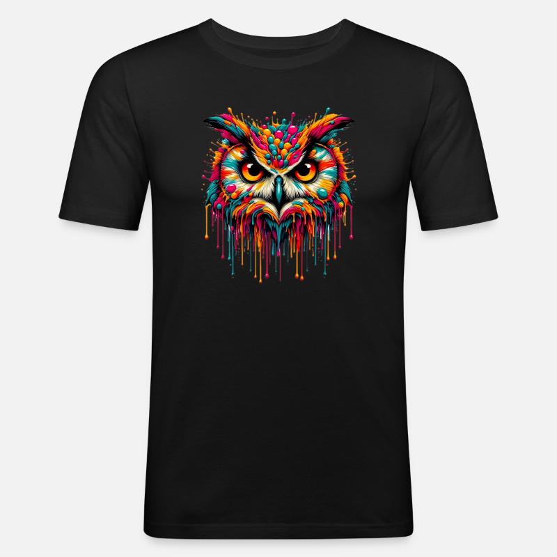Eule - Männer Slim Fit T-Shirt - Schwarz