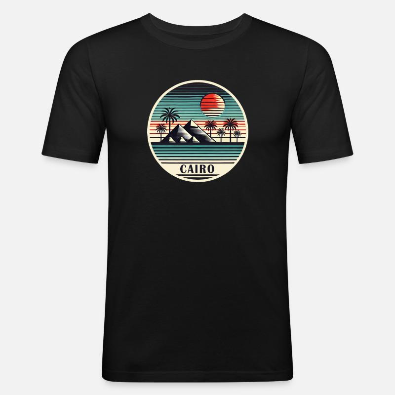 Le Caire, Égypte, Pyramides, Désert - T-shirt près du corps Homme - noir