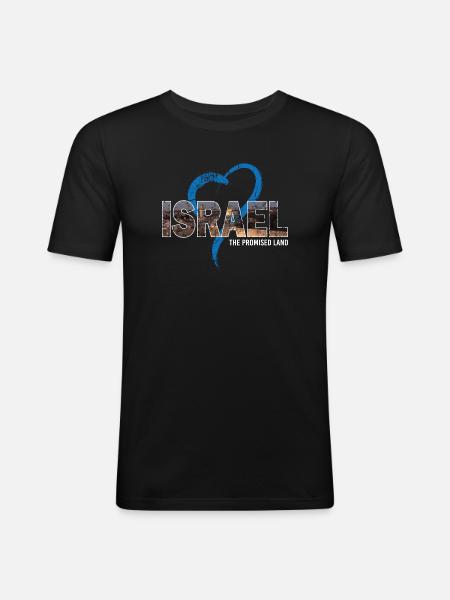 Israel mit Herz - Männer Slim Fit T-Shirt - Schwarz