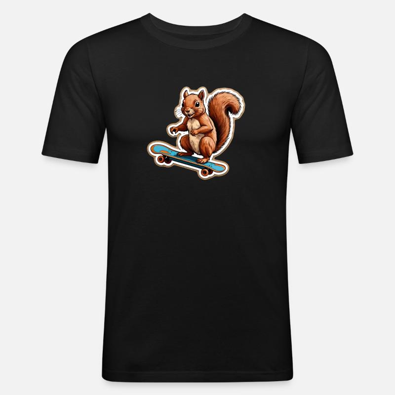 Eichhörnchen auf Skateboard - Männer Slim Fit T-Shirt - Schwarz