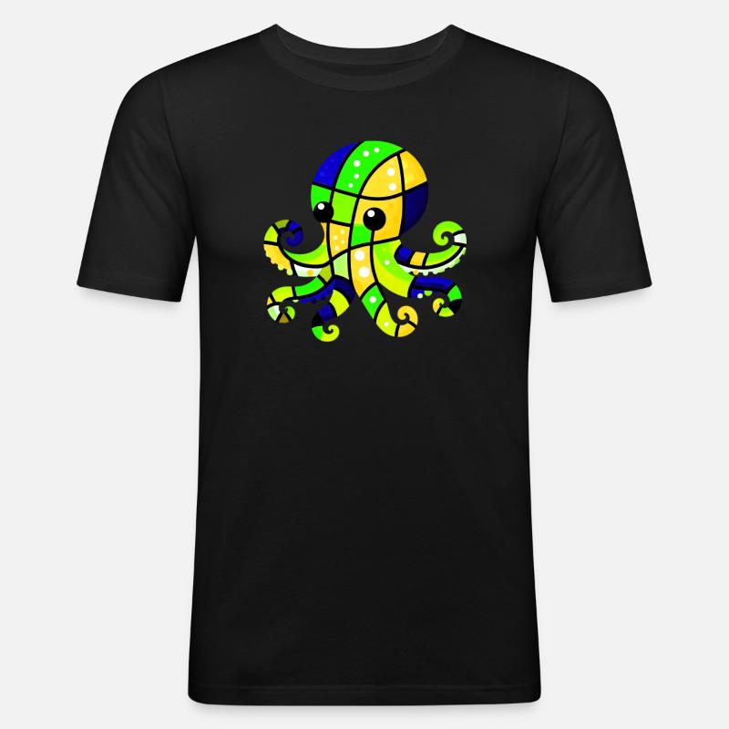 Krake - Männer Slim Fit T-Shirt - Schwarz