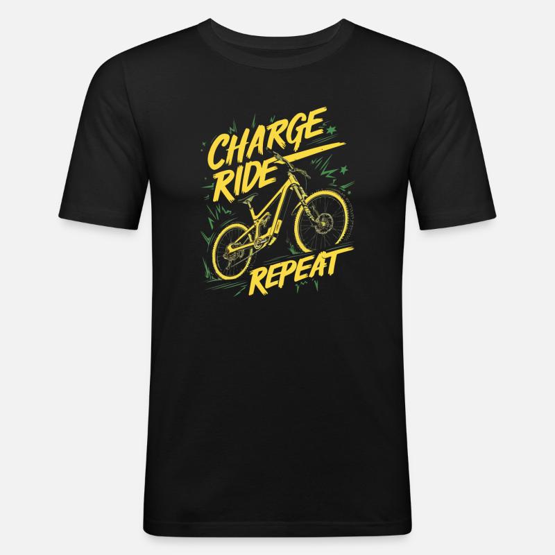 Charge Ride Repeat Cycle Design - Männer Slim Fit T-Shirt - Schwarz