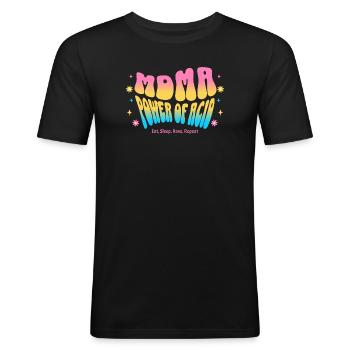 Rave Vibes – Power of Bass Festival Shirt - Männer Slim Fit T-Shirt - Schwarz - Vorne - Nik (191cm)