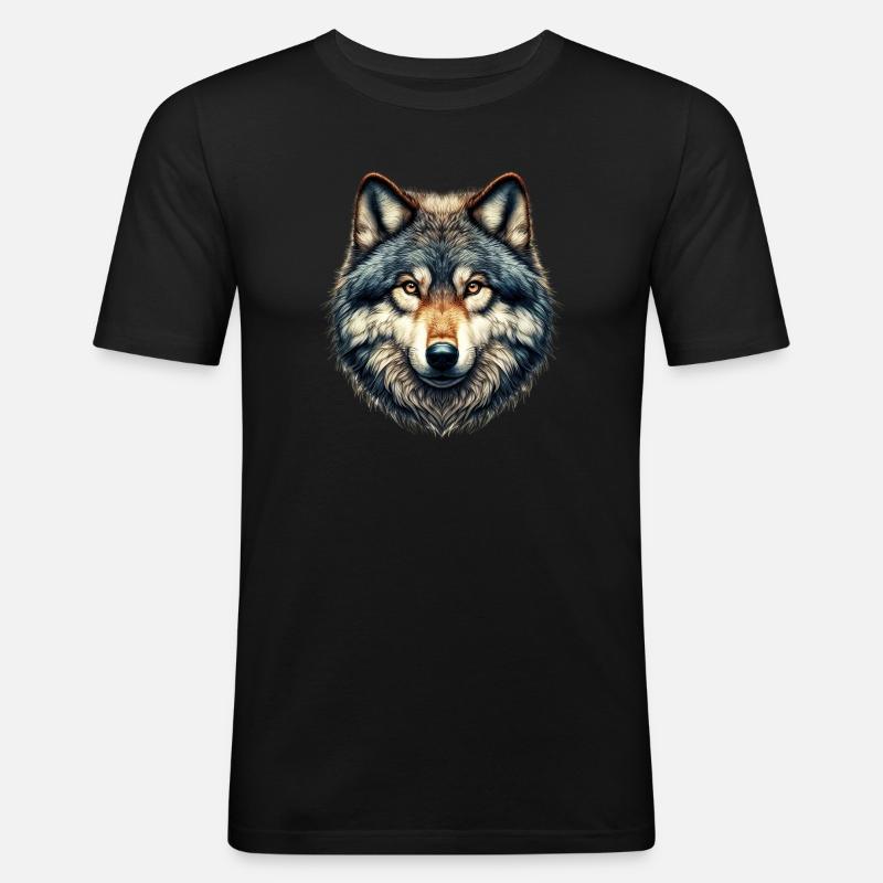 Wolf - Männer Slim Fit T-Shirt - Schwarz