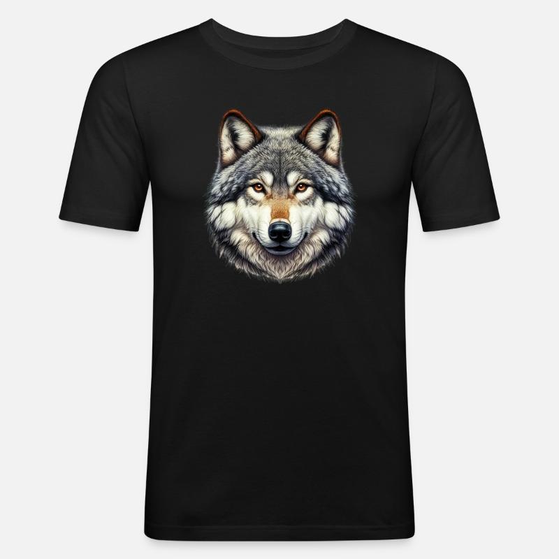 Wolf - Männer Slim Fit T-Shirt - Schwarz