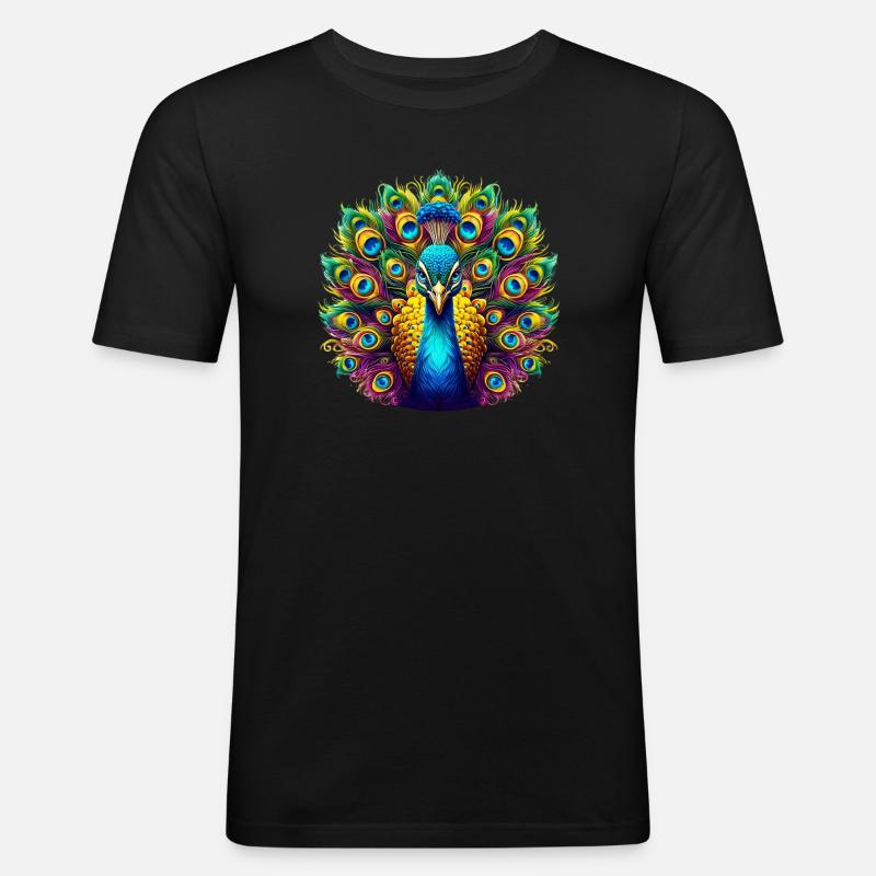 Pfau - Männer Slim Fit T-Shirt - Schwarz