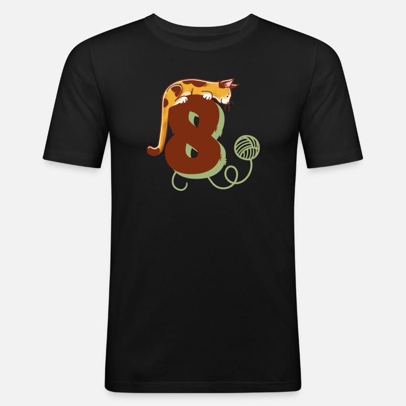 Katze Zahl 8 - Männer Slim Fit T-Shirt - Schwarz