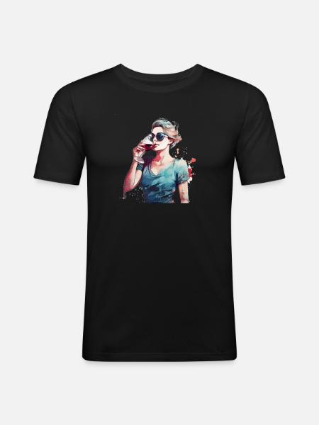 Woman drinking red wine - Men's Slim Fit T-Shirt - black