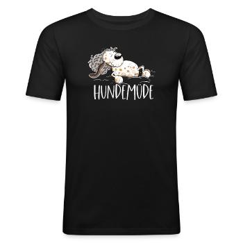 Hundemüde Hund Wortspiel - Männer Slim Fit T-Shirt - Schwarz - Vorne - Nik (191cm)