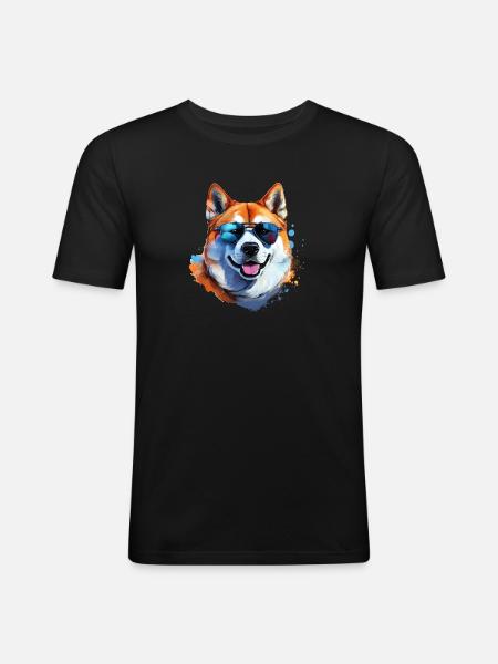 Akita Inu with sunglasses - Men's Slim Fit T-Shirt - black