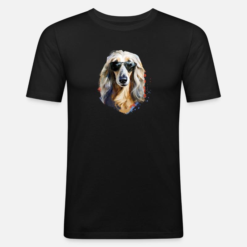 Afghanischer Windhund mit Sonnenbriller - Männer Slim Fit T-Shirt - Schwarz
