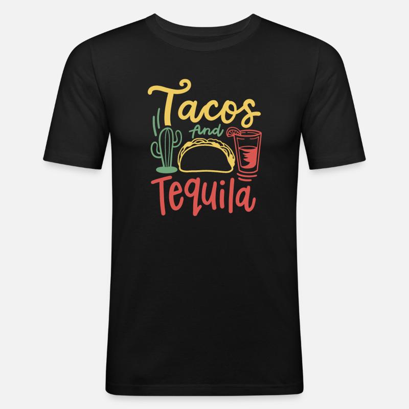 Tacos Tequila Cinco de Mayo mexikanisch - Männer Slim Fit T-Shirt - Schwarz
