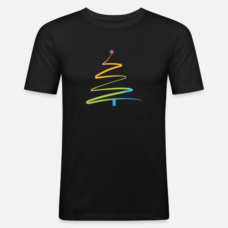 Regenbogen Weihnachtsbaum Aquarell - Männer Slim Fit T-Shirt - Schwarz