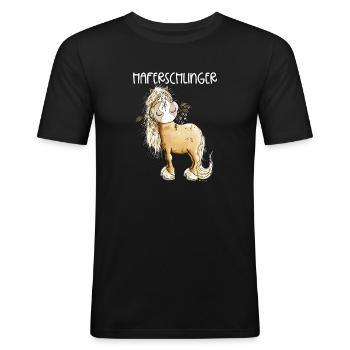 Haflinger Pferd Haferschlinger Wortspiel - Männer Slim Fit T-Shirt - Schwarz - Vorne - Nik (191cm)