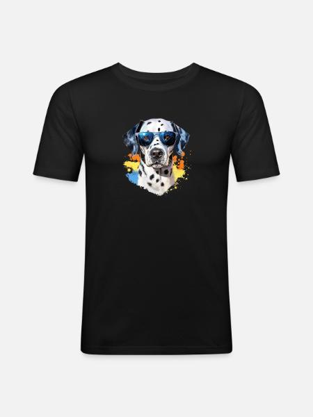 Dalmatian with sunglasses - Men's Slim Fit T-Shirt - black