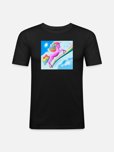 Licorne et arc-en-ciel - T-shirt près du corps Homme - noir