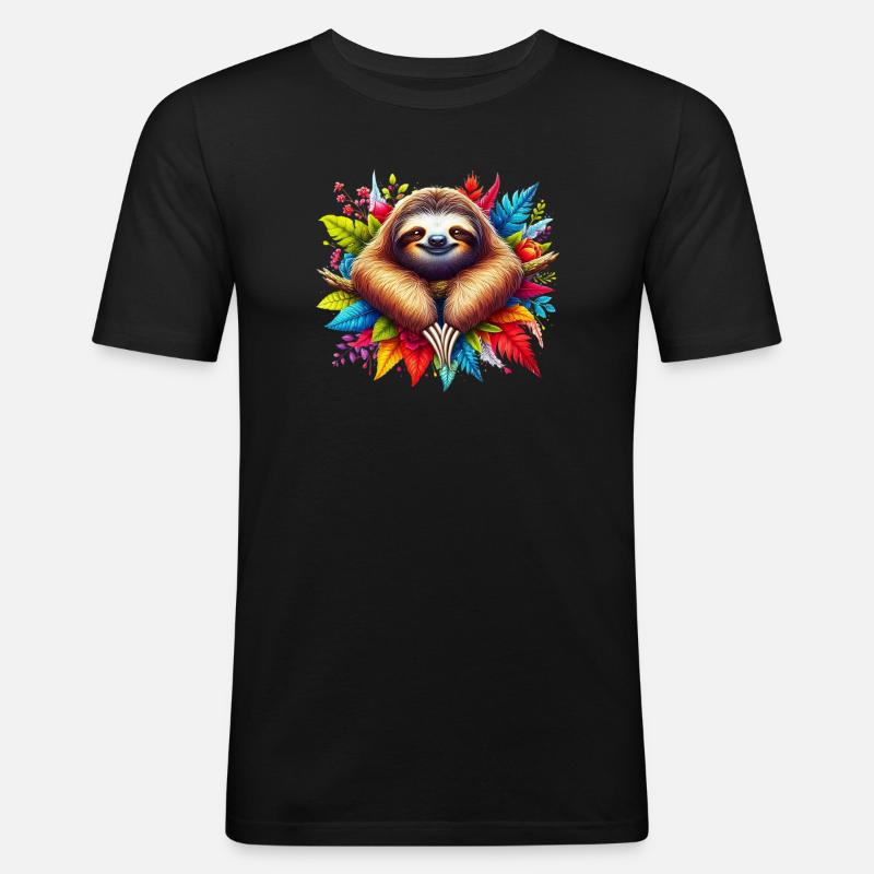 Faultier - Männer Slim Fit T-Shirt - Schwarz