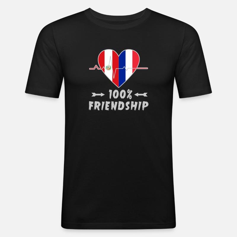 Peru und Frankreich 100% Freundschaft - Männer Slim Fit T-Shirt - Schwarz