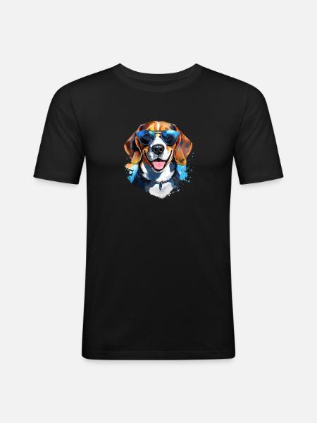 Beagle with sunglasses - Men's Slim Fit T-Shirt - black