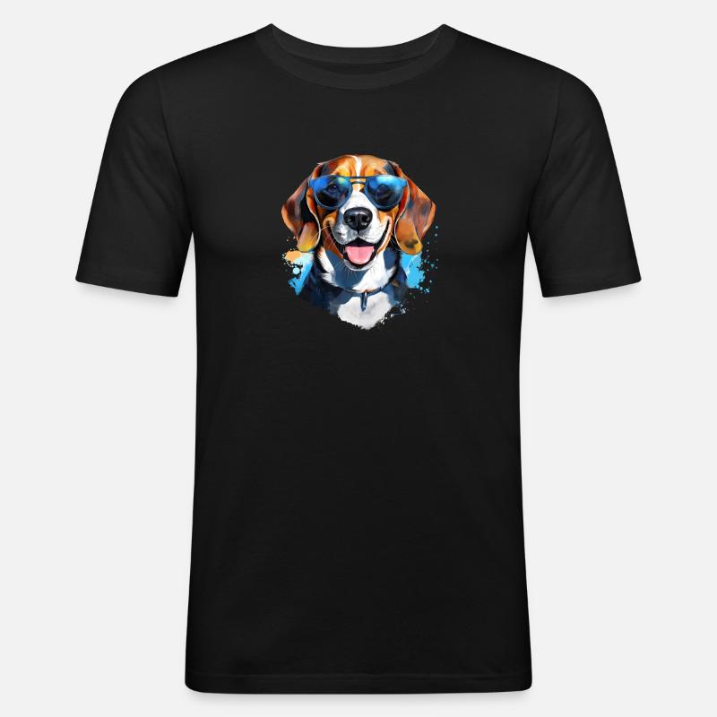 Beagle mit Sonnenbrille - Männer Slim Fit T-Shirt - Schwarz