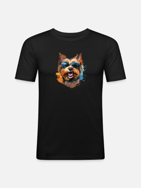 Yorkie with sunglasses - Men's Slim Fit T-Shirt - black