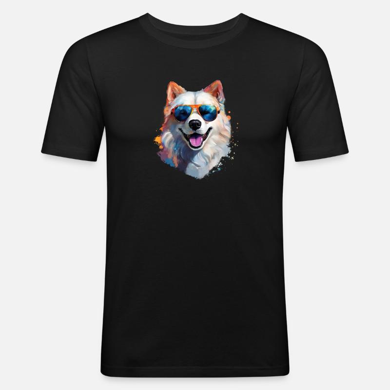 Samojede mit Sonnenbrille - Männer Slim Fit T-Shirt - Schwarz