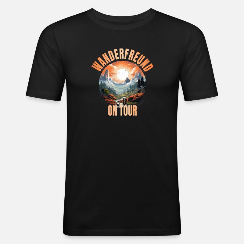 Wanderfreund on Tour - Männer Slim Fit T-Shirt - Schwarz