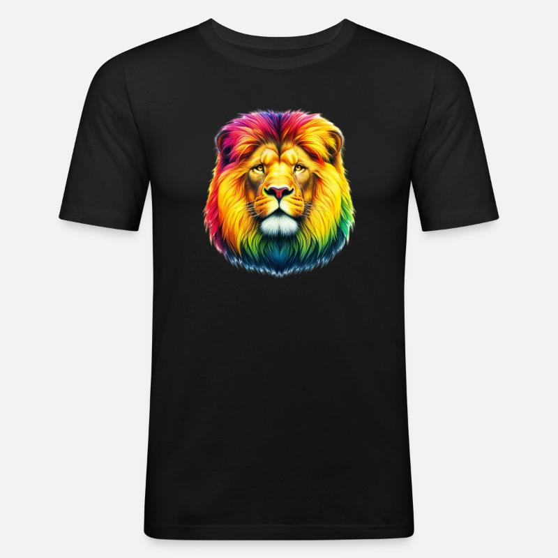 Löwe - Männer Slim Fit T-Shirt - Schwarz