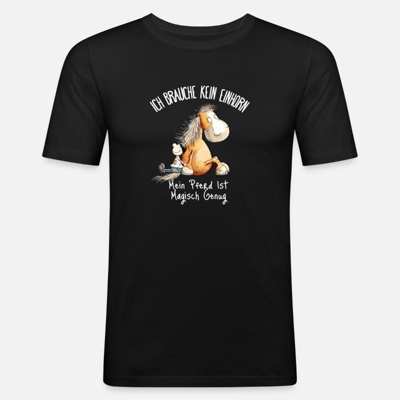 Pferd Einhorn Spruch Pferdefreunde - Männer Slim Fit T-Shirt - Schwarz