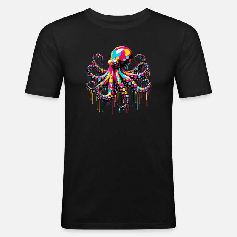 Pieuvre - T-shirt près du corps Homme - noir