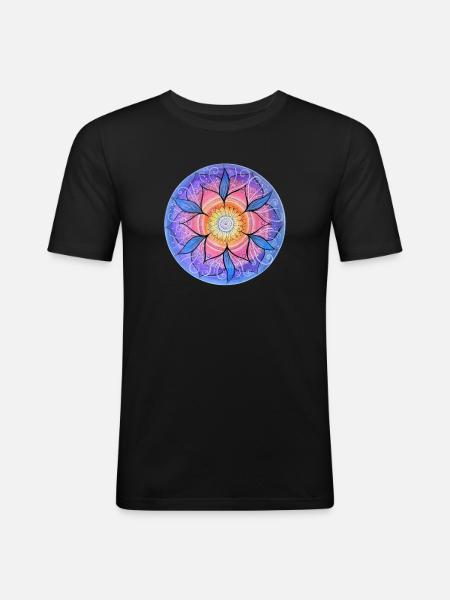 Blumenmandala in lebendigen Farben - Männer Slim Fit T-Shirt - Schwarz
