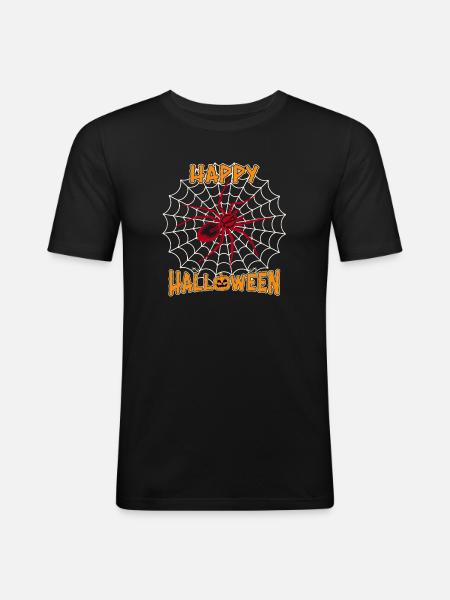 Halloween Spinne Herz Design - Männer Slim Fit T-Shirt - Schwarz