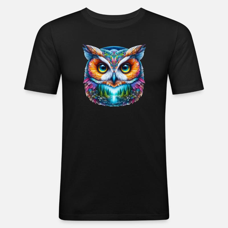 Eule - Männer Slim Fit T-Shirt - Schwarz